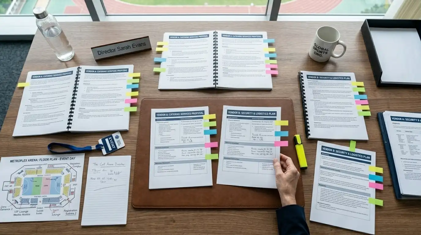 Sports federation reviewing and comparing broadcast production vendor bids and proposals