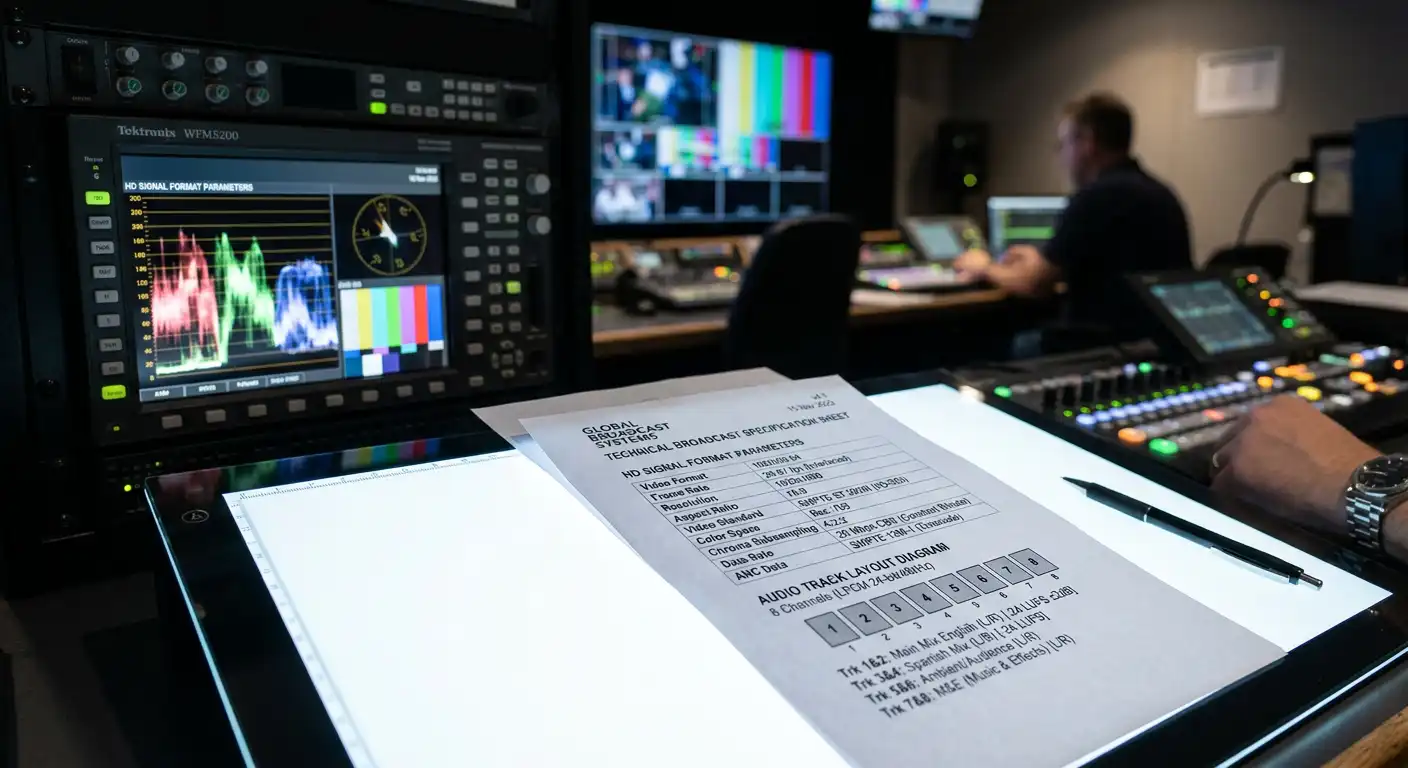 Technical broadcast signal format specifications document showing HD 1080i output requirements