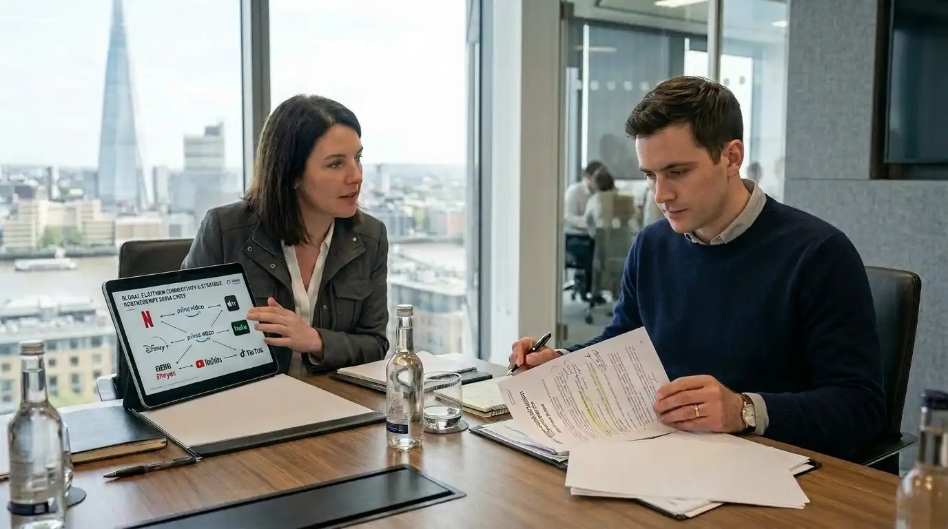 Sports federation executives in broadcast rights negotiation meeting with television partners