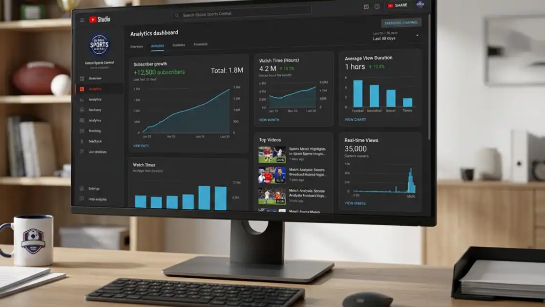 Sports federation YouTube channel analytics showing subscriber growth and audience engagement data