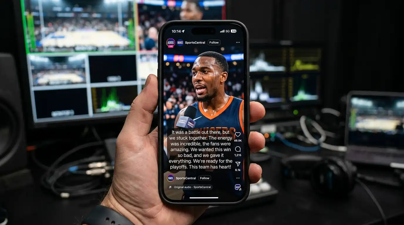 Sports broadcast content adapted to vertical format social media cutdown for Instagram and TikTok